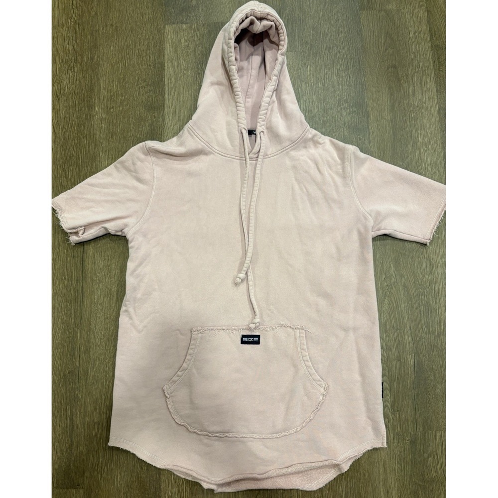 Drop Hem Hooded Short Sleeve Mens Small Brand SIZE Light Pink